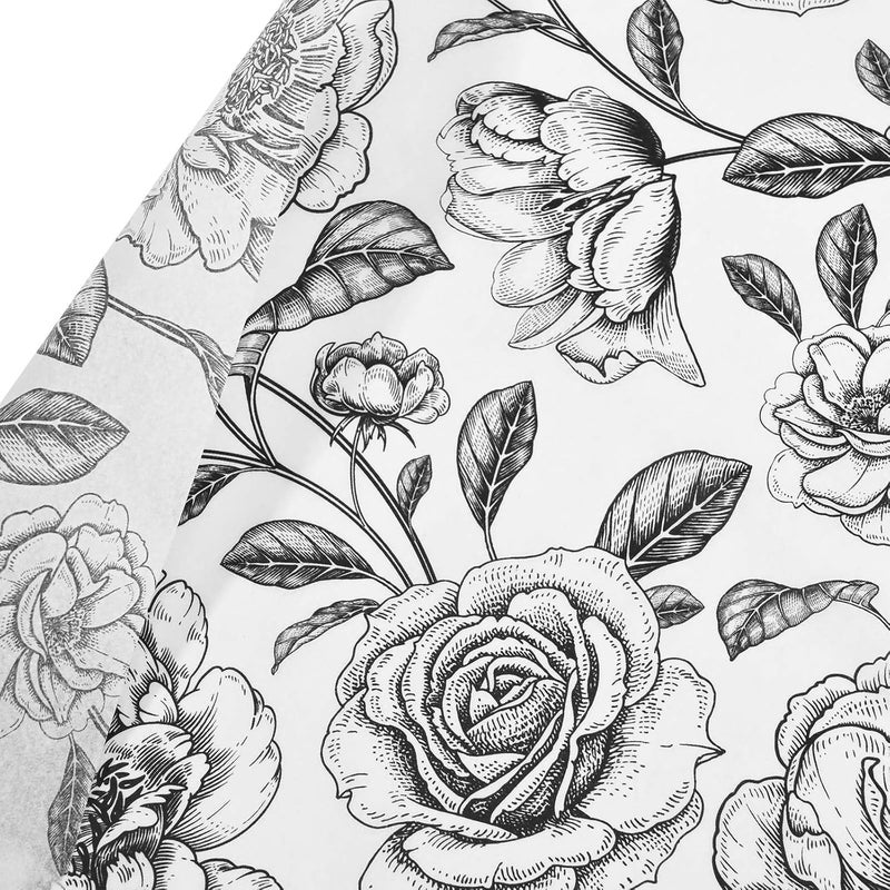 Sanixin 100Sheets Vintage Floral Tissue Paper for Gift Wrapping Retro Spring Flowers Tissue Paper for Gift Bags for Bridal Shower Birthday Party Wedding DIY Craft Supplies, 20 × 14 Inches (Black) - Image 3